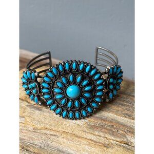 Turquoise Faux Southwestern Vintage Cuff Sunburst Sunbeam Cluster Bracelet Avon